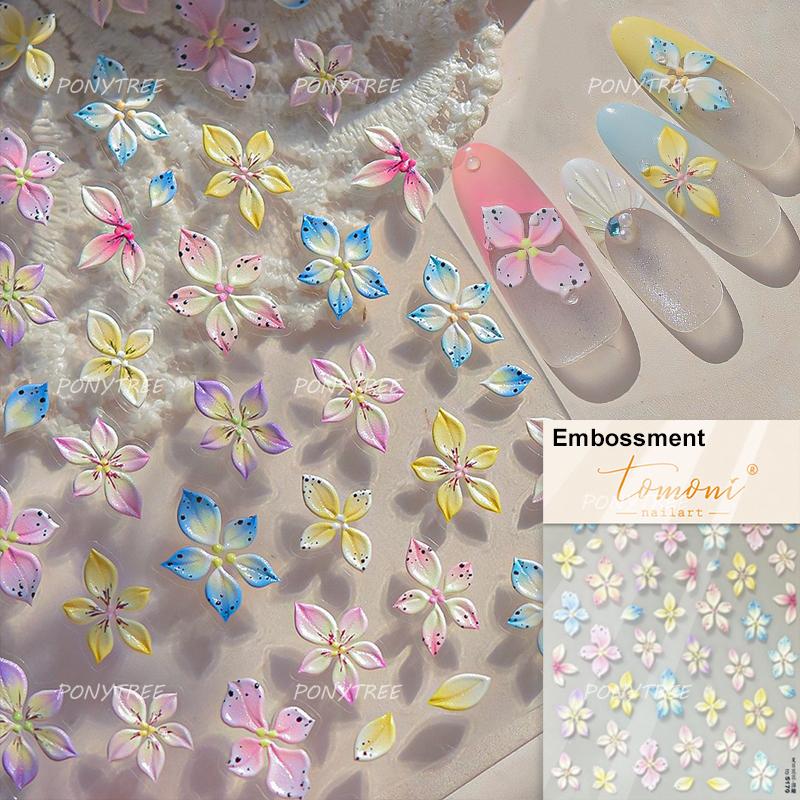 Colourful Frangipani Bright Lily Flowers Gradual Petal Vivid Dew Delicate Romantic Nail Art Stickers Manicure Decals Decorations