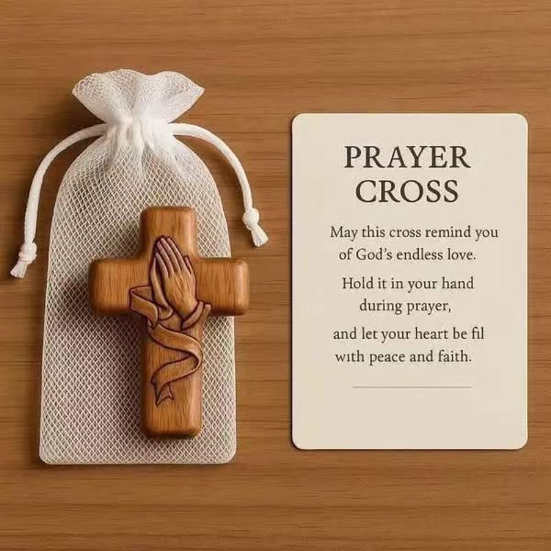 Pocket Size Wooden Prayer Cross with Quote Card Mini Portable Cross for Spiritual Growth and Gifting
