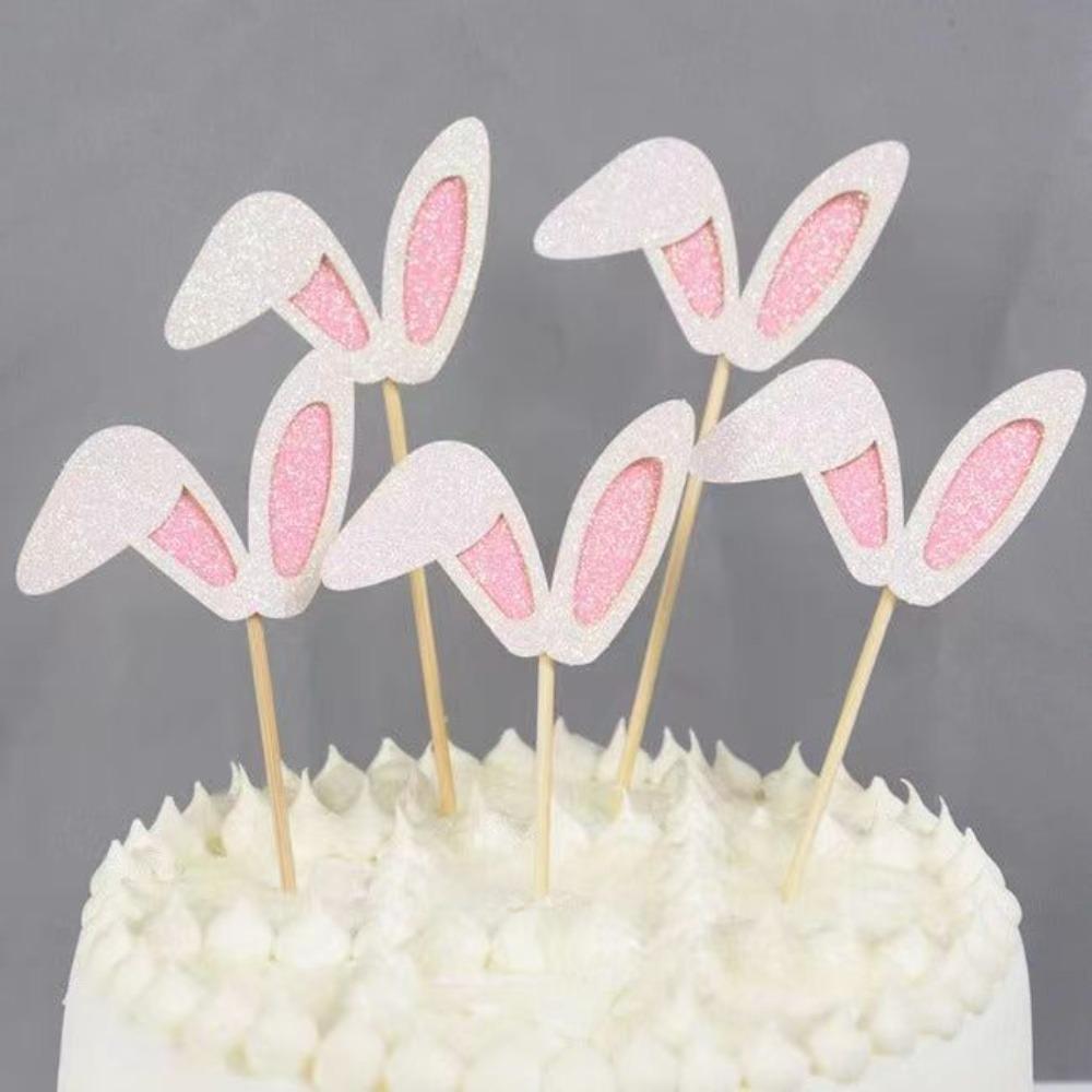 10pcs Cake Cupcake Toppers Rabbit Easter Party Decorations Cute Easter Bunny Ears