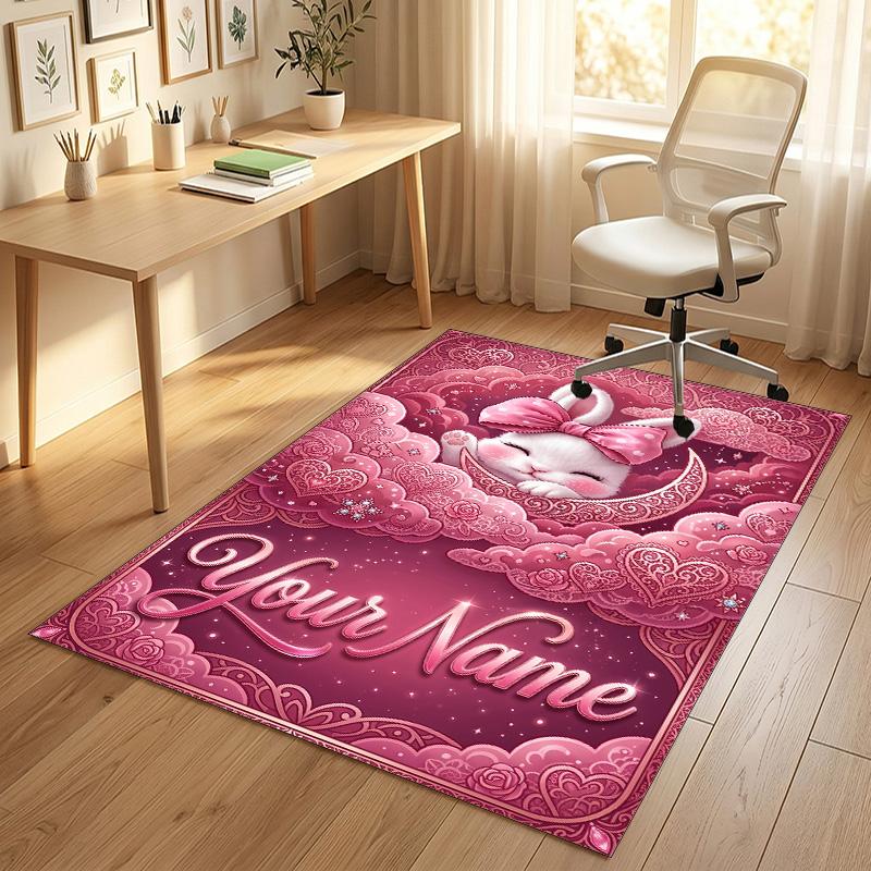Easter Bunny Theme Crystal Velvet Rug Personalized Custom Name Text Soft Floor Mat Home Decor