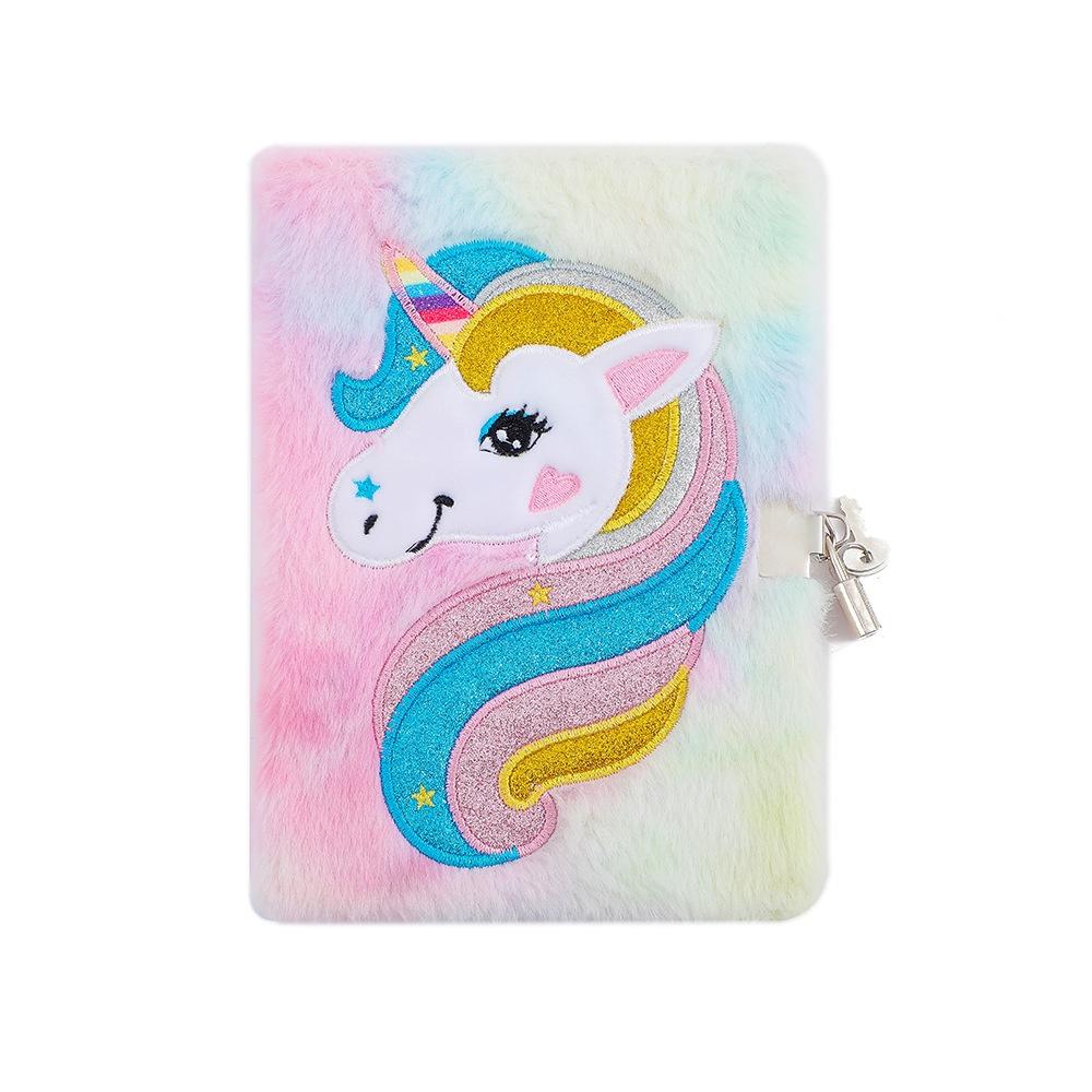 Cute Unicorn Planner Book Notebook Diary Note Book Unicorn Cartoon Unicorn Plush Notebook with Lock Cute Diary for Students Children's Gifts