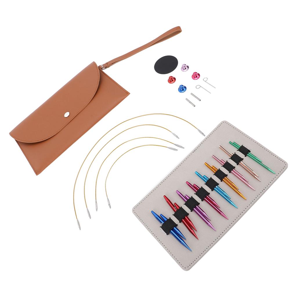 Набор из 9 пар круговых спиц, сменных, с футляром из нержавеющей стали для начинающих