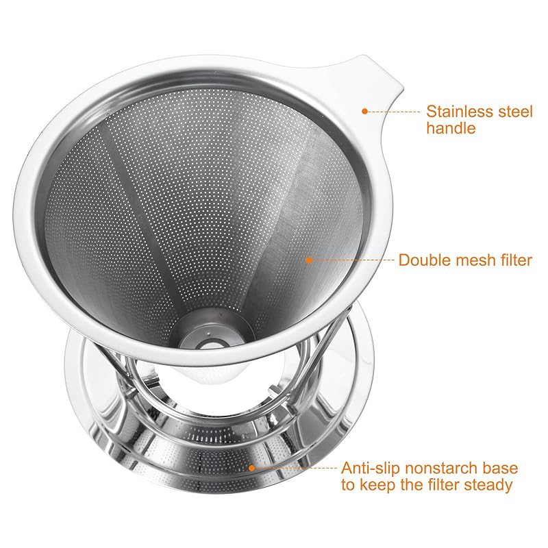 Uxcell pour over кофеварка 600 ячеек многоразовый фильтр для кофеварки нержавеющая сталь диаметр 113 мм на 1-2 чашки