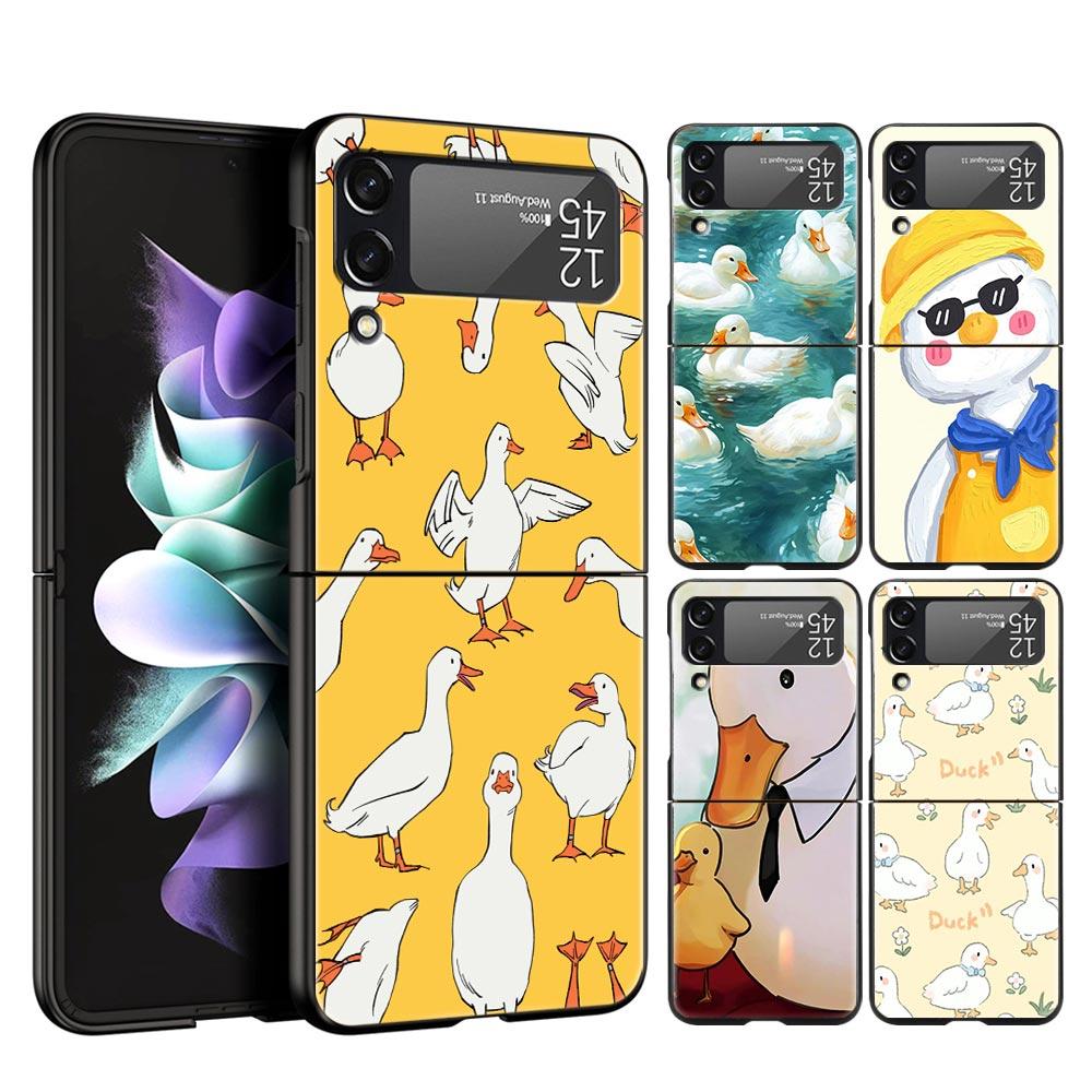 Чехол для телефона Samsung Galaxy Z Flip 3 4 5 Жесткий Черный Складной ПК Для Samsung Z Flip3 Защитный Корпус Мультяшная Утка Гусь Игра