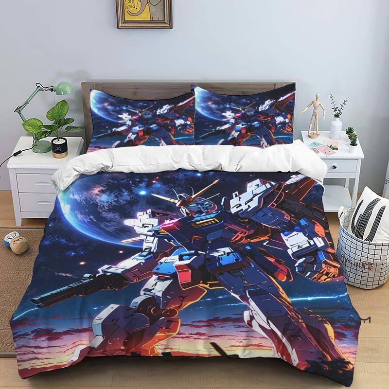 Постельное белье с принтом в стиле мультфильма/аниме Mobile Suit Gundam: Этот мягкий и удобный комплект включает пододеяльник и наволочку
