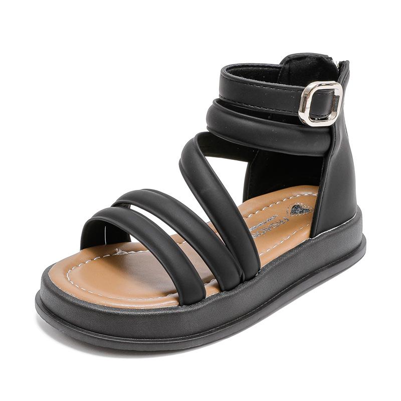 Детская мода GLADIATOR Shoes 2024 Новые летние универсальные мягкие дышащие простые сандалии для девочек PU детская обувь мягкий корейский стиль