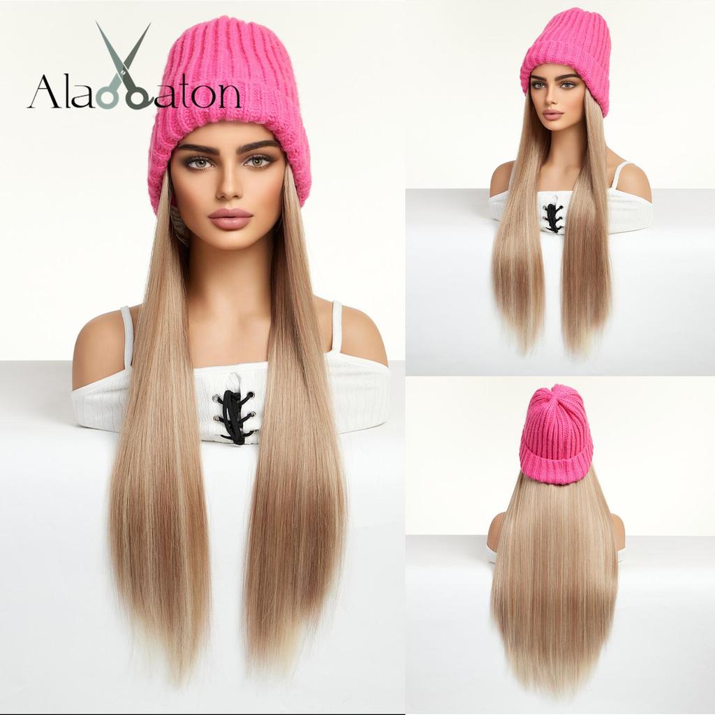 Blonde Unicorn Hat Wigs Cap with Hair Ombre Brown Blonde Color Connect Synthetic Hair Extensions Women Daily Party High Temperature
