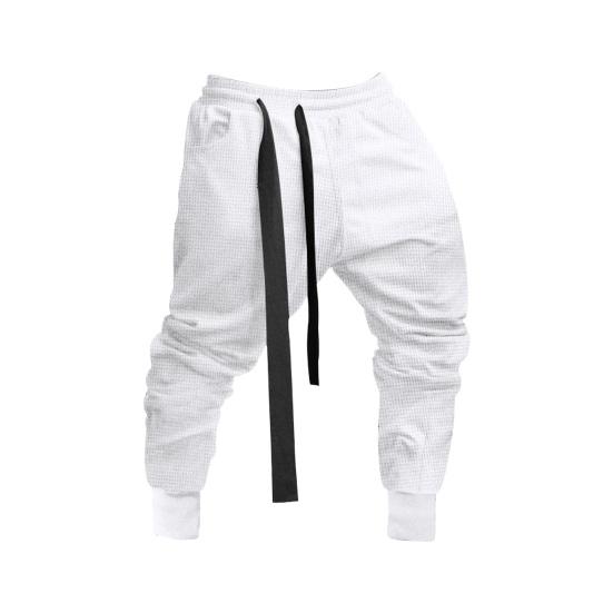 Spring Fall Men Harem Pants Loose Drawstring Elastic Waist Pockets Ankle-banded Solid Color Sport