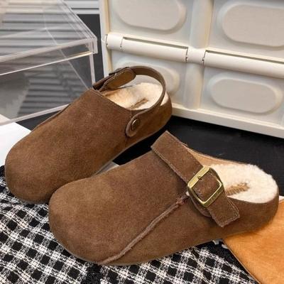 Женская обувь 2024 года, бренд Baotou, женские тапочки, модные повседневные тапочки с пряжкой на ремне, женская горячая распродажа, бархатные тапочки на плоской подошве