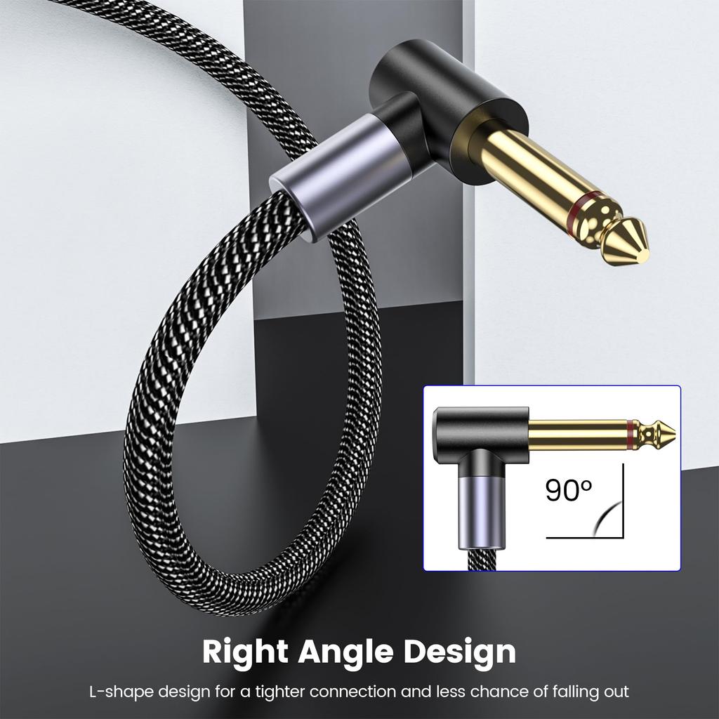 MOSWAG Экранированный гитарный кабель с прямым углом, Инструментальный кабель с прямым углом, Монофонический разъем TS, Гитарный кабель, Совместимый с кабелем для басового усилителя, Шнур, Кабель 1/4",