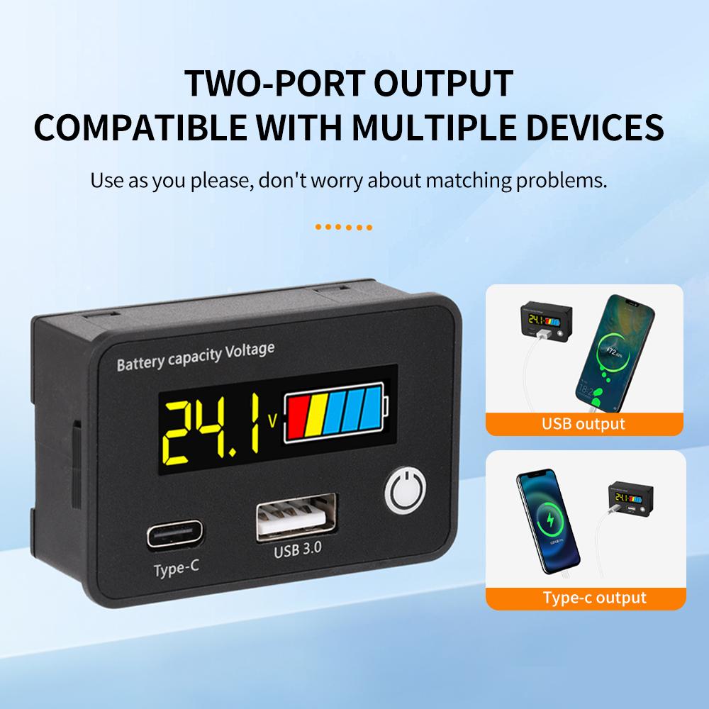 DC8-30V Battery Capacity Indicator Car Motorcycle Digital Voltmeter Voltage Tester Meter Tool  USB3.0/Tpye-C Output for Car