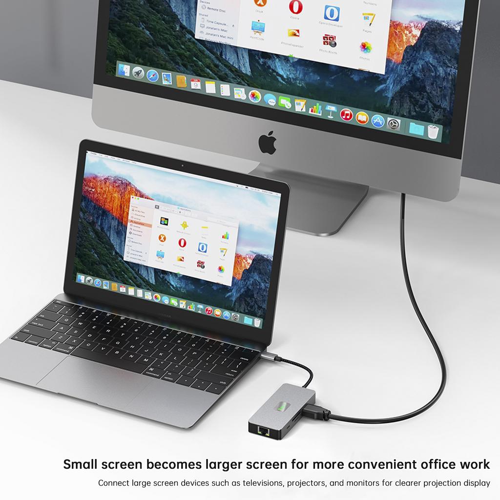 9 In 1 TYPE-C To RJ45 (Gigabit)+USB3.0*3+HDMI+USB-CS Data+PD100W+SD/TF MacBook