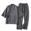 Comfort U Jinbei Samue Yukata Sleepwear Cotton Gauze Open Breathable and Kimono Top and Bottom Loungewear for and Solid Color Dark Men's Set, 100%