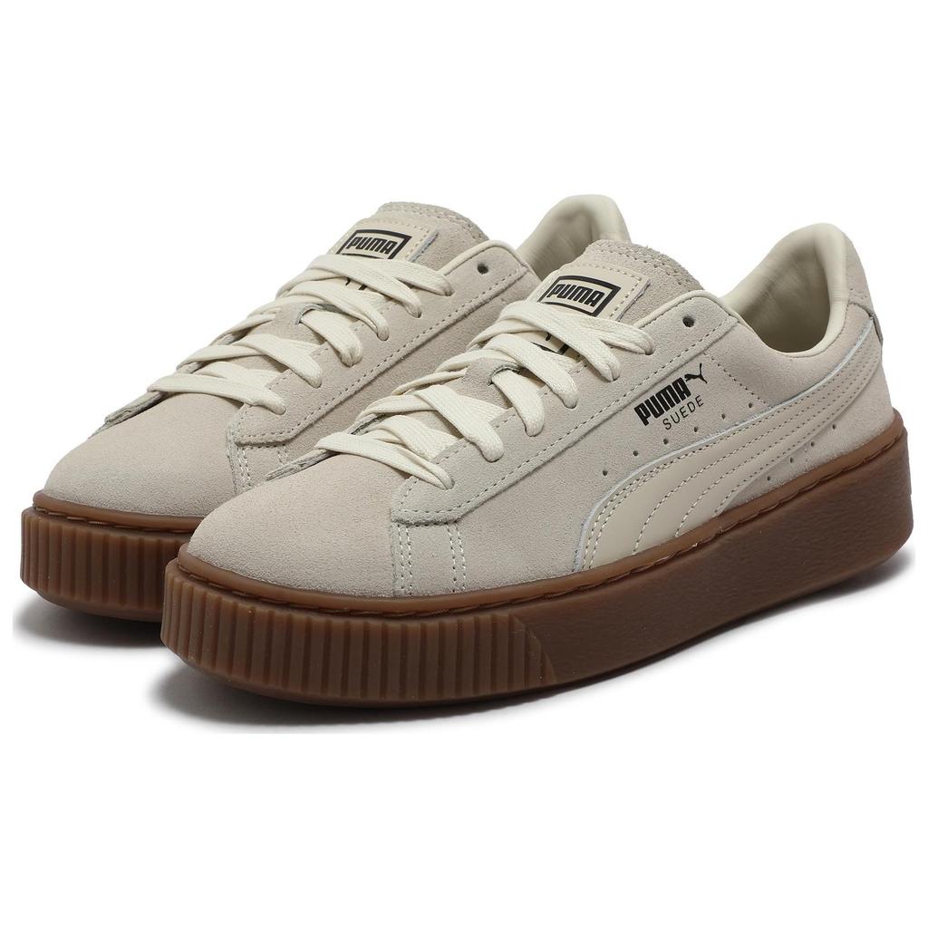 Puma Замшевая платформа CORE Женские Винтажные Низкие Скейт-Кеды Белоснежный Коричневый с Белой Подошвой 363559-19