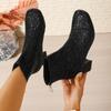 Women Ankle Boots 2025 New Fashion Sequins Round Toe Boots Women Autumn Winter Party Chunky Heels Shoes for Women Botas De Mujer