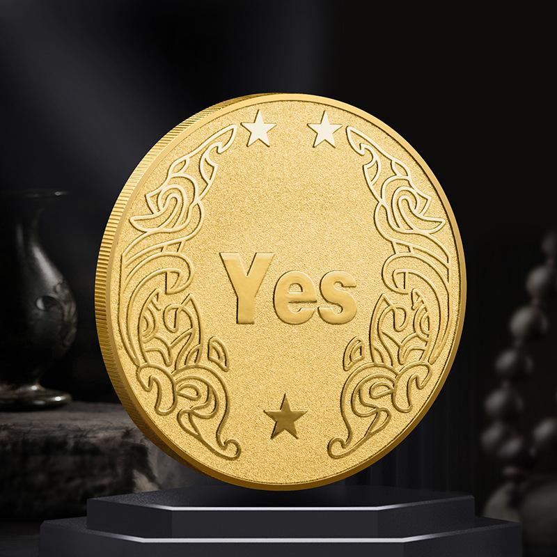 Монета диаметром 4 см. Да или нет. Принять решение. Памятный значок с покрытием. Монеты.