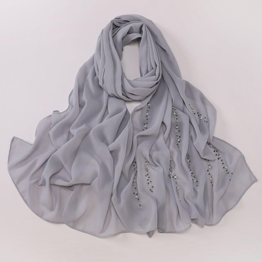Breathable Imitation Pearl Chiffon Hijab Shimmer Beads Soft Head Wrap Malaysia Shawl Scarf Women