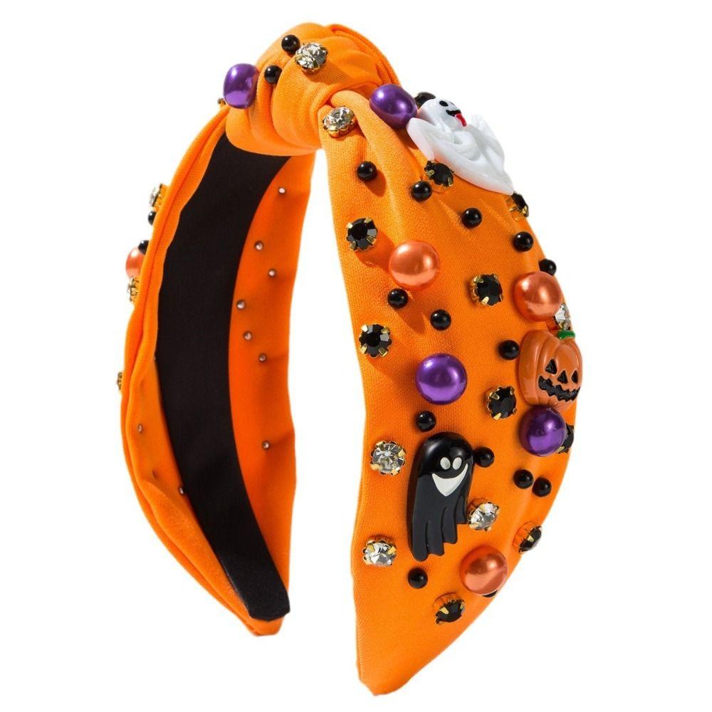 Хэллоуинская повязка на голову со стразами и жемчугом в стиле узла, с призраком и тыквой, барочная повязка на голову для взрослых