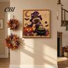 Unique Birthday Gifts for Her Ghost Faux Pearl Art DIY Kit with Frame, Halloween Cat Painting Wall Decor Ornaments Kit, 3D Witch Pumpkin Craft Adults,