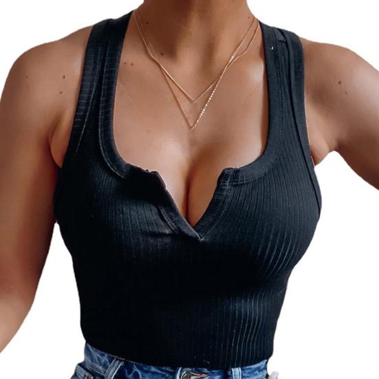 Женский вязаный топ на бретельках в рубчик с глубоким вырезом, однотонный, облегающий, сексуальный укороченный топ без рукавов с v-образным вырезом, летняя клубная одежда