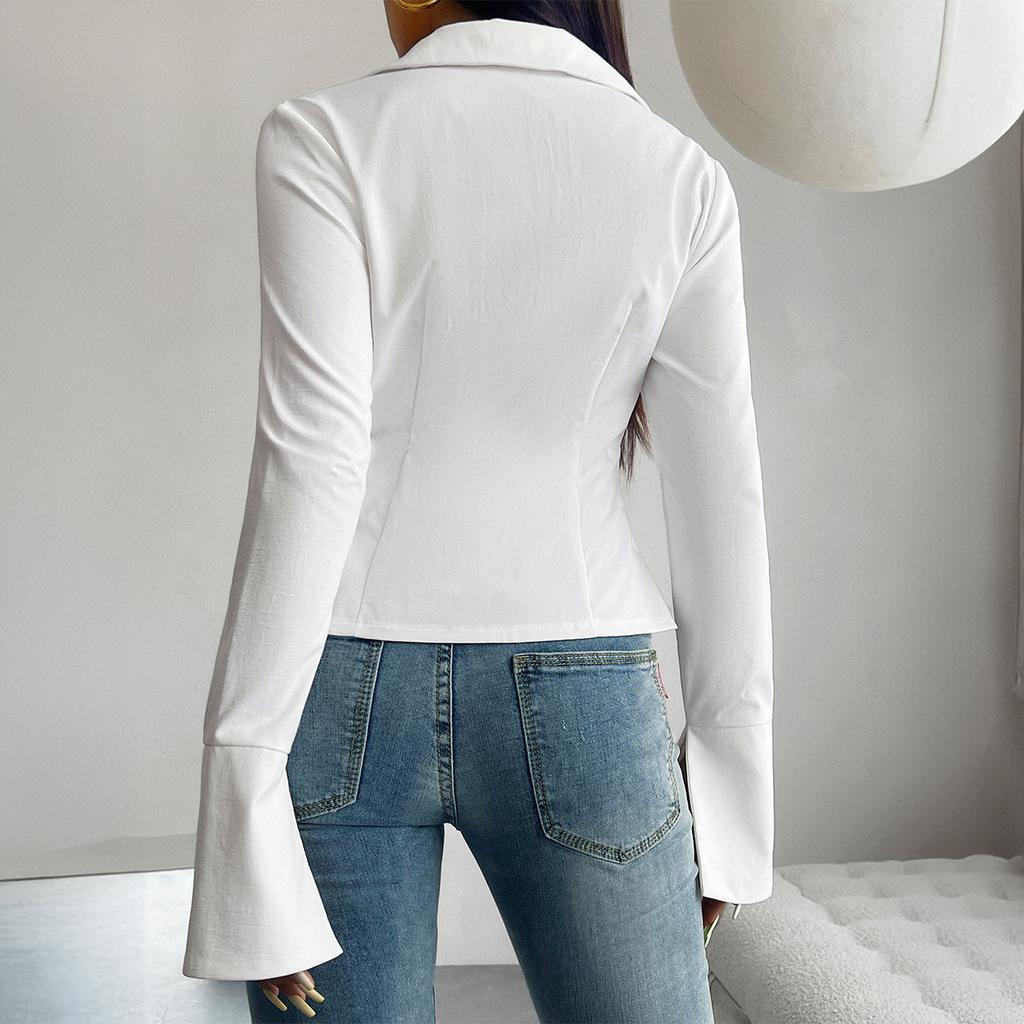 Осенне-зимний женский темпераментный повседневный однотонный кардиган с расклешенными рукавами и галстуком