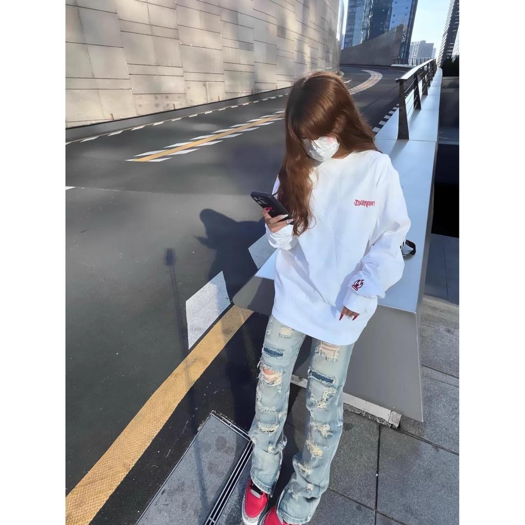 Женский худи с вышивкой "Маленькое пламя" - Осенне-зимний свободный топ с длинным рукавом в стиле стритстайл, парная одежда