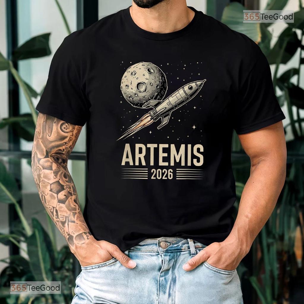 Artemis 2 Launch To The Moon Tee - Retro Rocket Ship Mission Shirt Space Fan