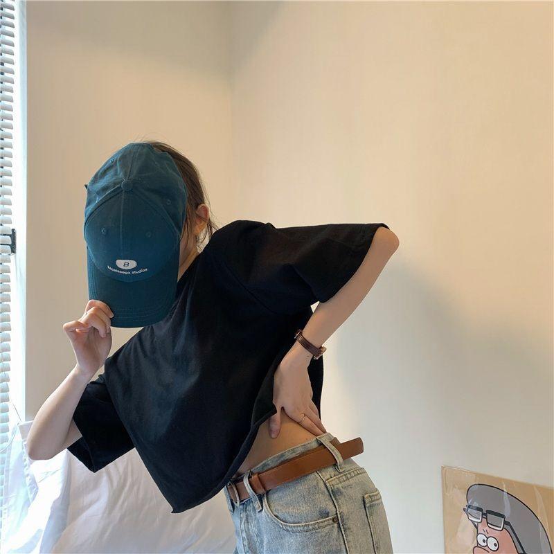 VAYLA Short Sleeve T-shirts Women Solid Cropped Tops Sexy Stylish Harajuku Streetwear Girls Cool Loose All-match Korean Style Casual