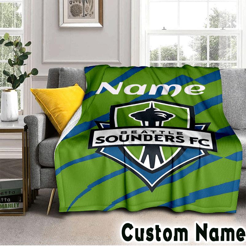 Custom Name Sounders FC Crest Throws Blanket Flannel Blankets for Couch Bed Gifts for Men Women Picnic blanket Christmas fan gifts