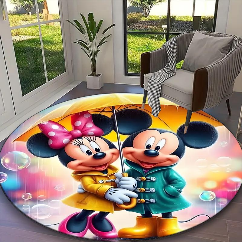 1pc Office Printed Round Carpet, Mickey And Minnie Teddy Bear Floral Rug, Home Sofa Chair Mat For Christmas and Halloween Décor