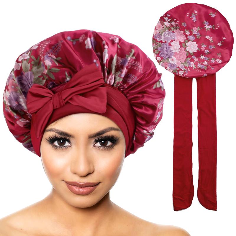 New Satin Bonnet for Sleeping Curly Hair Cover Sleep Cap Silky Night Caps for Women Large Silky Sleep Bonnet with Tie