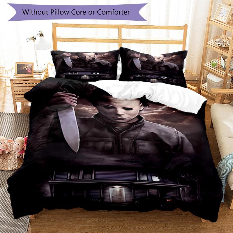 3pcs Michael Myers pattern bedding set duvet cover set includes duvet cover &pillowcases, perfect all season bedroom decoration & gift