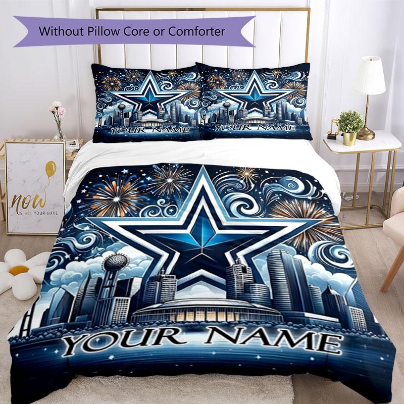 3PC Custom Name "City Lights Stars" Bedding Set Printed Bedding Set Duvet Cover Closure Includes 1 Duvet Cover & 2 Pillowcases for All Seasons Bedroom