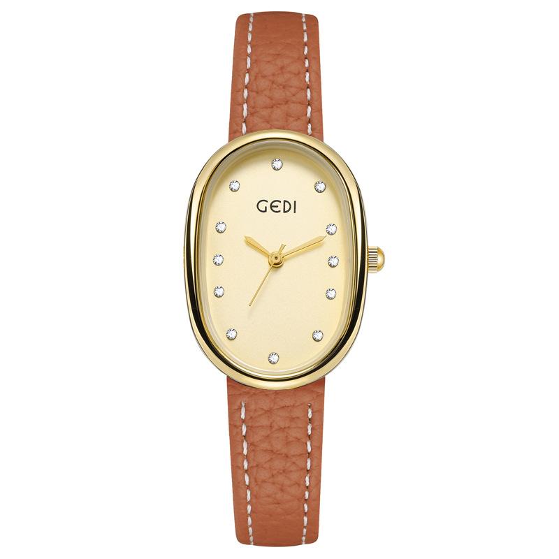 Light Luxury Fritillary Women'S Watch Niche Oval Waterproof Watch Women'S Lychee Pattern Belt Quartz Watch
