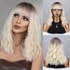 Synthetic Ombre White Silvery Natural Wavy Short Bob Wig Extension With Bangs Fiber Cosplay Daily Wear Natural Water Wave Wig