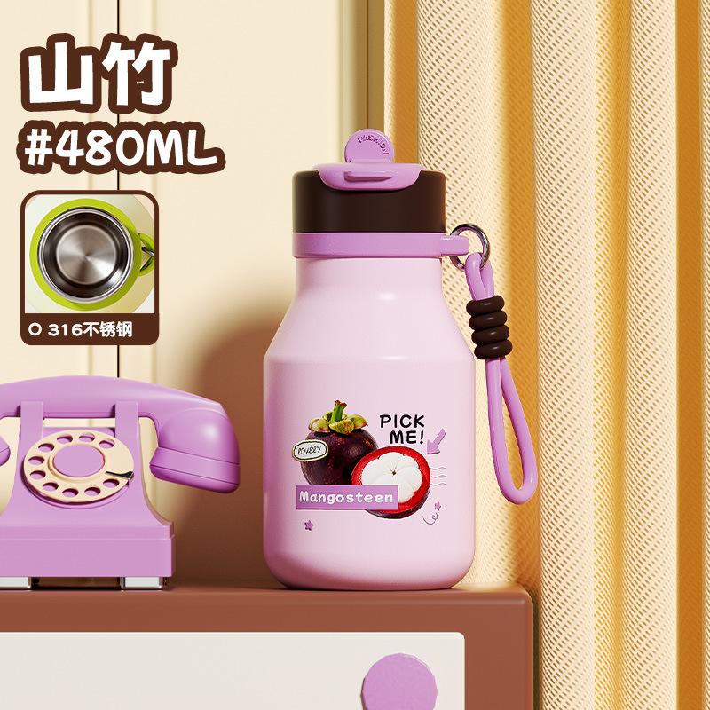 Water bottle thermos cup boys and girls cute small milk can with straw double drink coffee cup cup