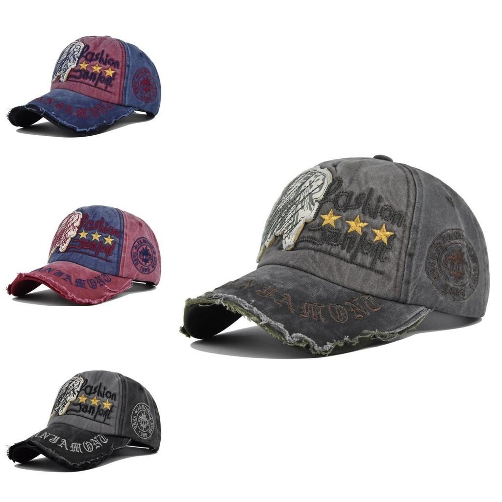 Vintage Skull Embroidered Baseball Cap Sun Hat Washed Cotton Curved Brim Adjustable Size