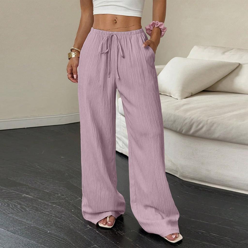 Женские повседневные брюки с высокой посадкой, свободные, кружевные, с широкими штанинами