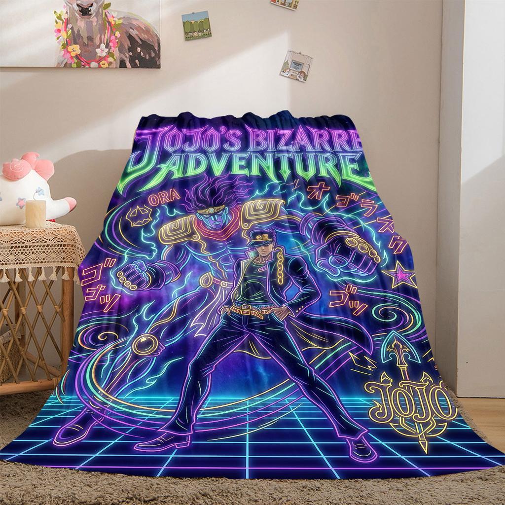 JOJO New 2D Print Flannel Blanket, Anime Graphic for Sofa Bed, Cozy Travel Picnic Essentials Wrap_LIAN