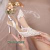 Sandals Shoes for Women 2024 White Luxury Wedding Shoes Bridal Female Lace Fashion High Heels Pearl Summer Footwear Pointed Toe