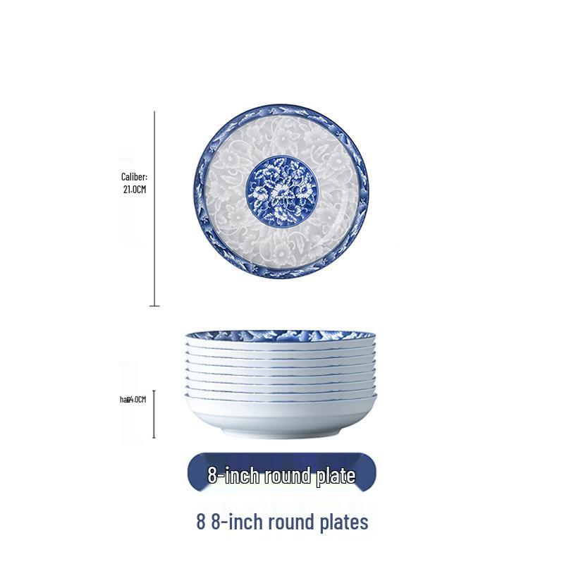 Квадратная фарфоровая тарелка «Жуи» сине-белого цвета — идеально подходит для еды, фруктов, блюд, приготовленных на пару и запеченных.