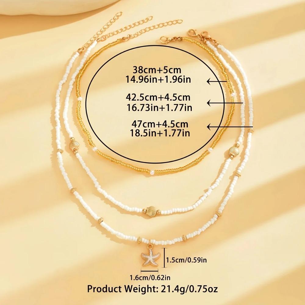 1 New Bohemian Conch Starfish Stacked Necklace Suit Suitable for Holiday.