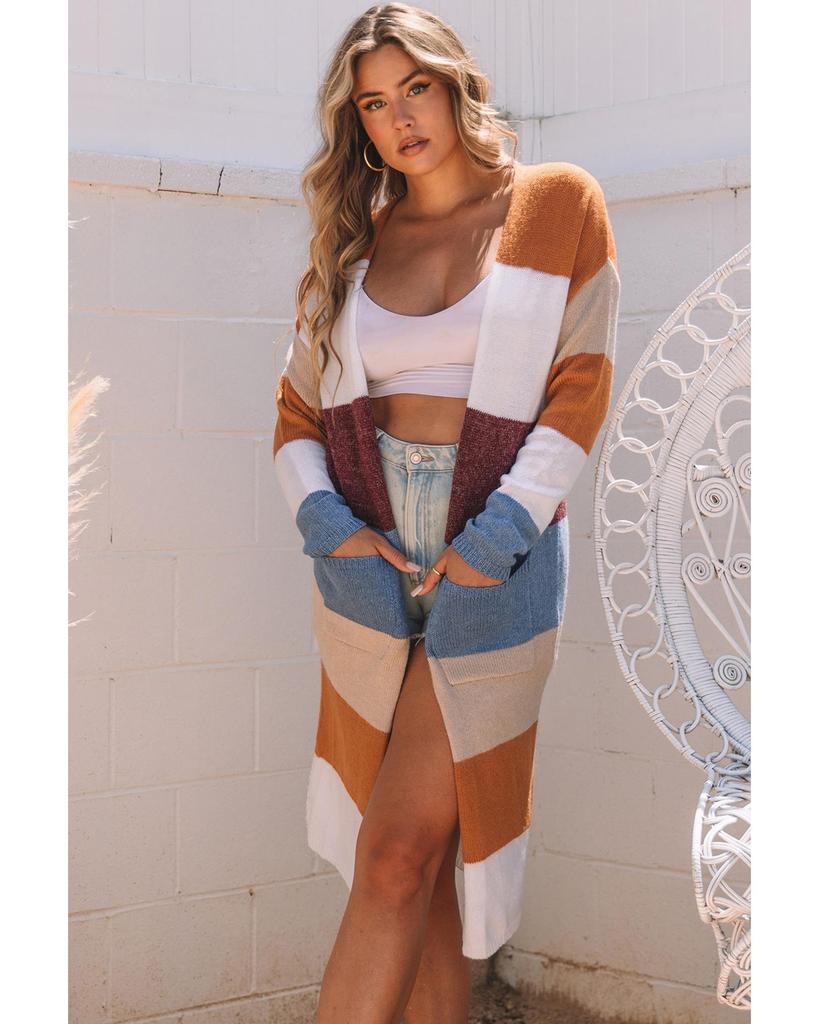 Azura Exchange Colorblock Open Front Long Knit Cardigan