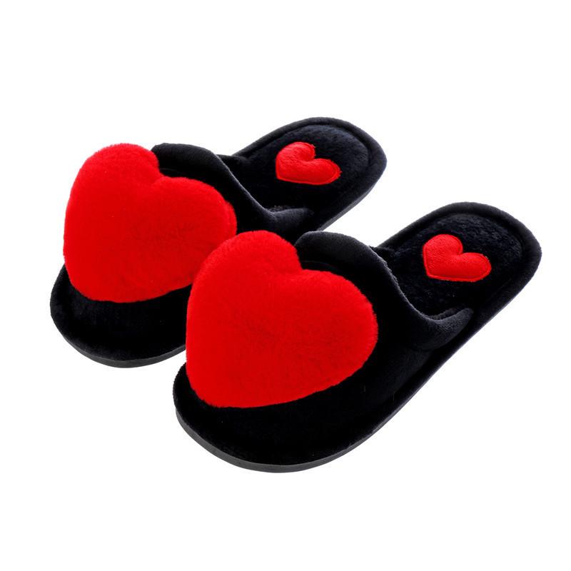 Women's Warm Winter Cotton Slippers - Non-Slip Cartoon Heart Design