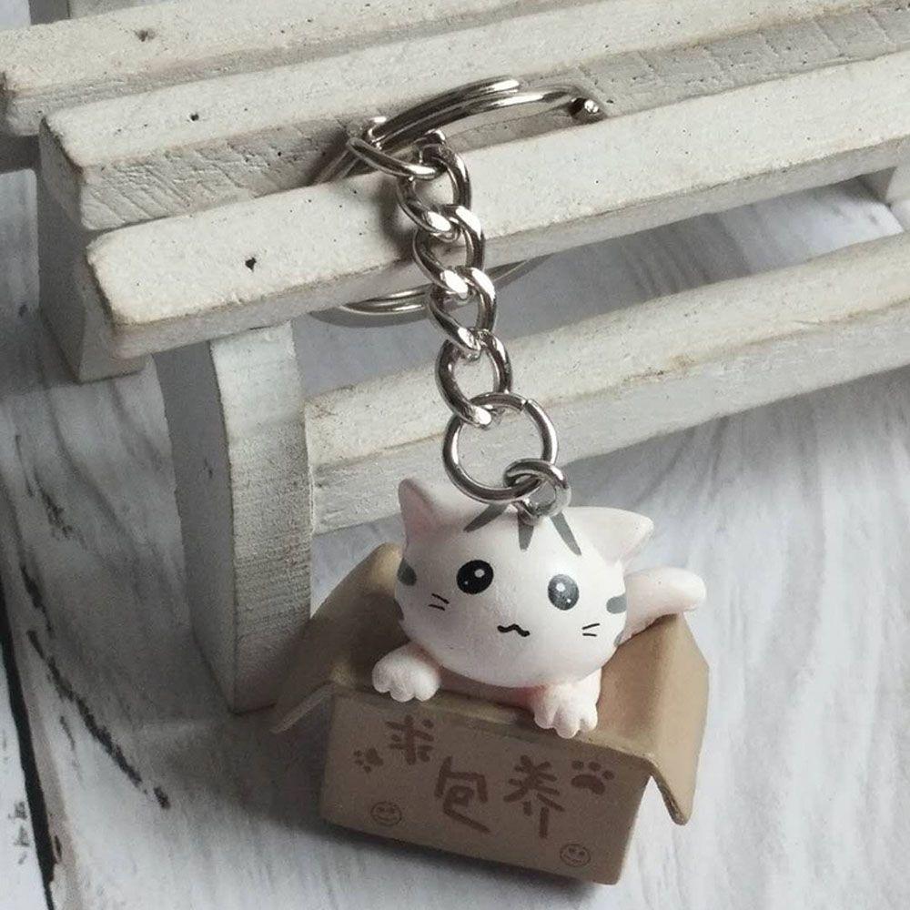 Cute Cartoon Ornaments Box Personality Little Cat Key Ring For Men Women Bag Charm Pendant Keychain