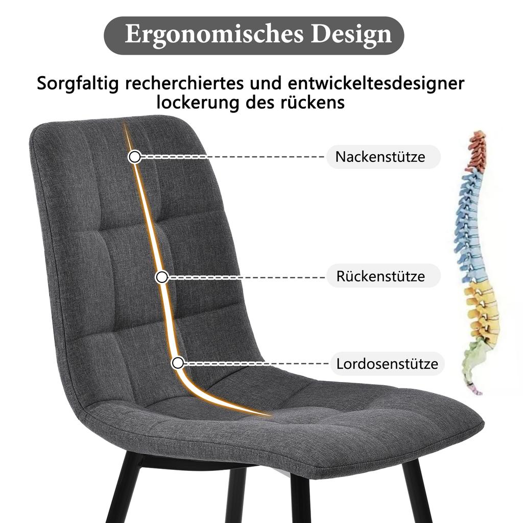 Dining Chair (4 pcs), Dark Grey, Set of 4 Upholstered Chair Design Chair with Backrest, Seat made of Linen Frame made of Metal