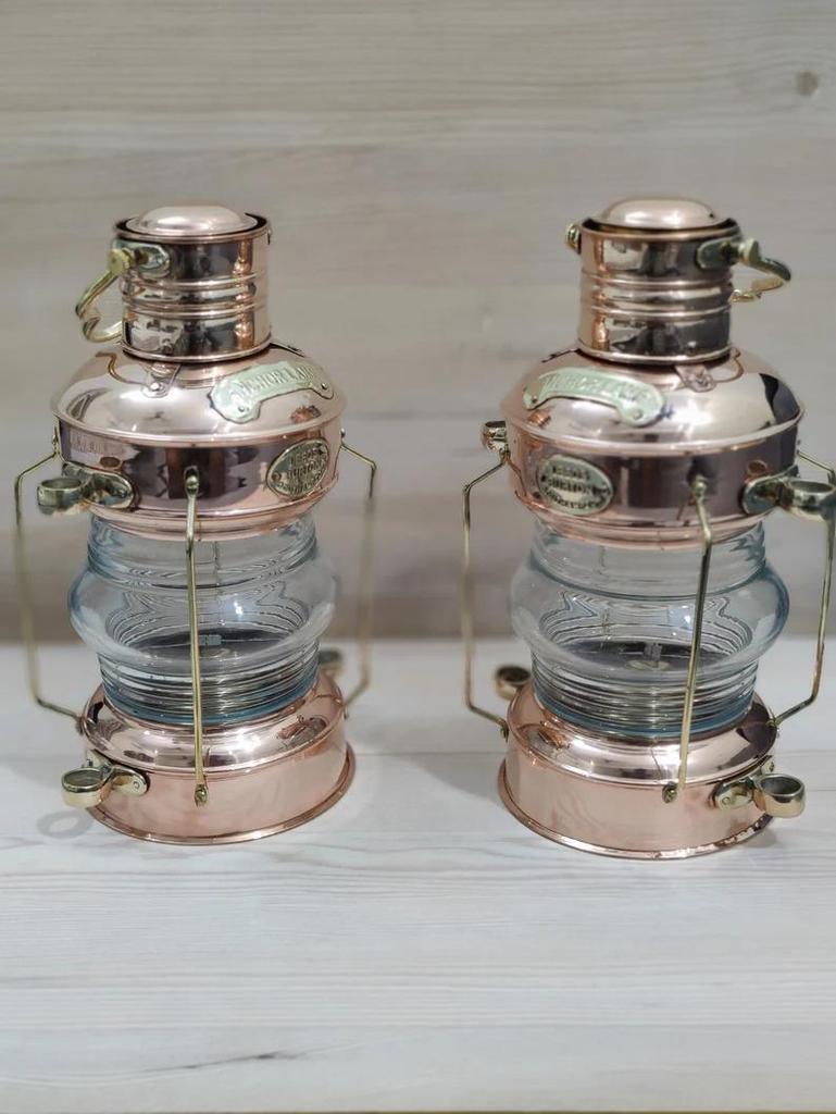Set of 2 Brass Anchor Oil Lamp Nautical Maritime Ship Lantern Boat Light Design For Home Decor, Maritime Ship Lantern Outdoor Lamp
