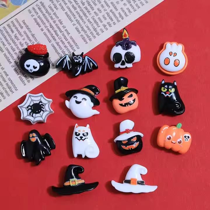 14 Designs Halloween Charms Acrylic Flatback Cabochons for DIY Scrapbooking Embellishment, Phone Case Decor, Slime Supplies