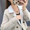 Cashmere Knitted Cardigan Coat Small Double Breasted Plaid Short Coat New Height and Thickness