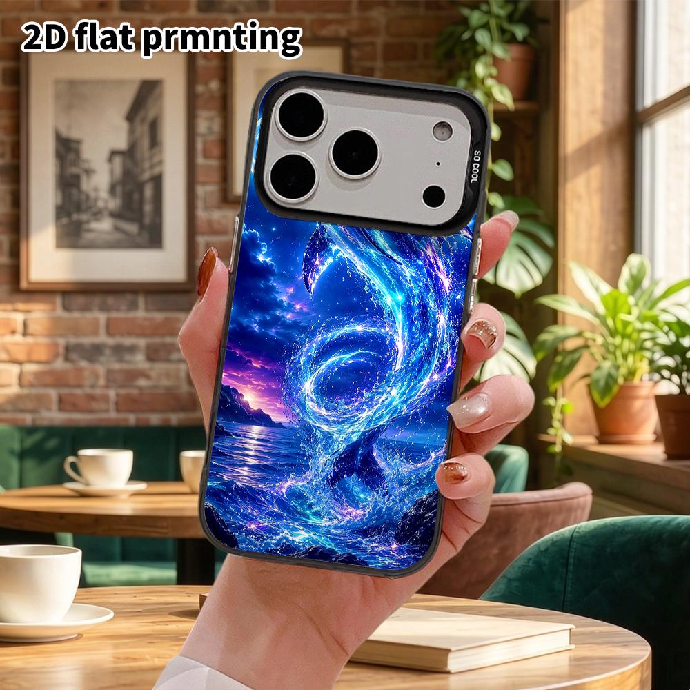 Phone case: 2D flat design, suitable for iPhone 18, 17, 16, 15, 14, 13Pro colorful silver protective case, couple style, glowing dolphin, Christmas an